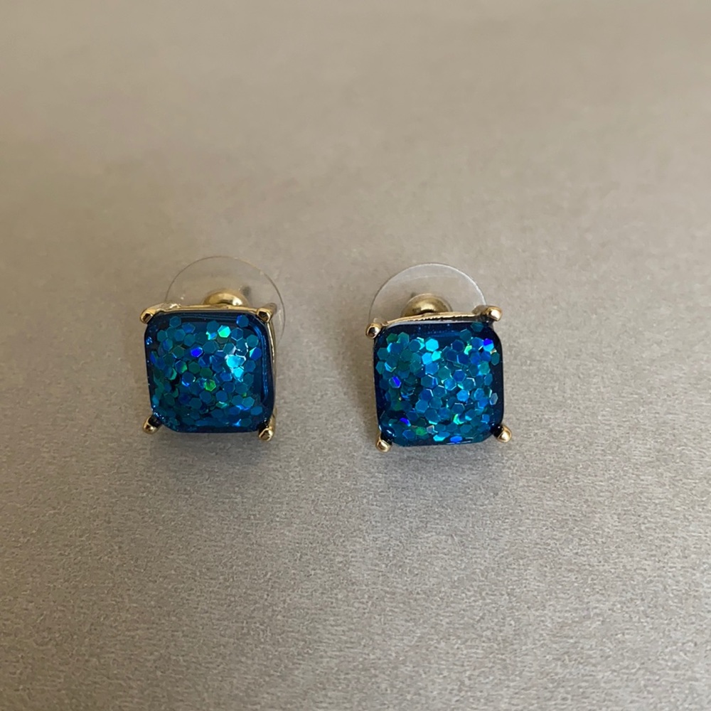 Blue glitter earrings